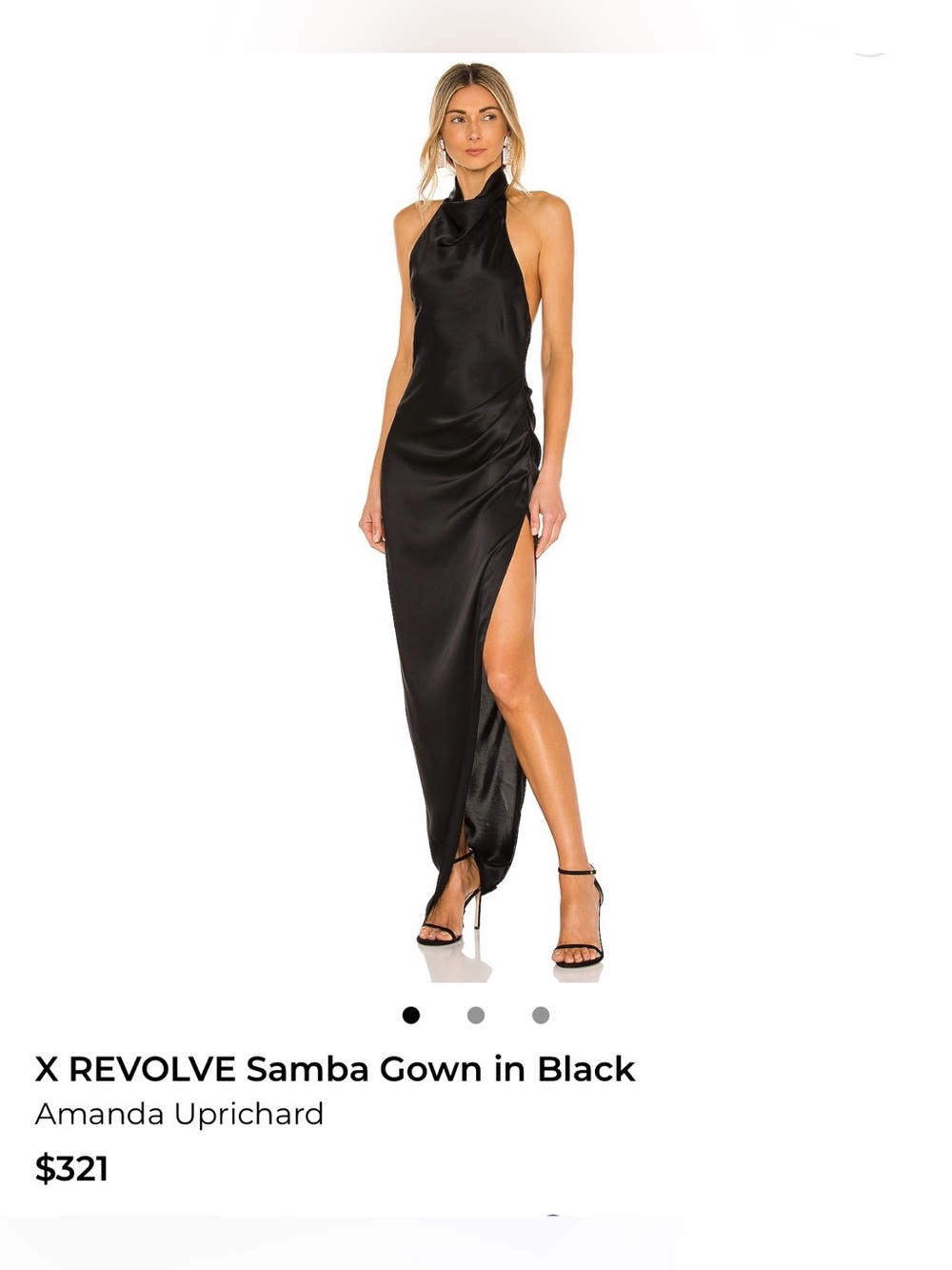 Amanda Uprichard Black Satin Halter Maxi Dress with High Slit, Size Small